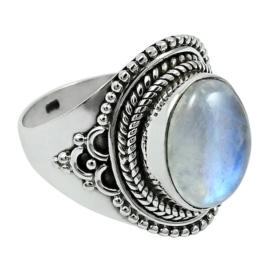 Sterling Silver Natural Rainbow Moonstone Tribal Statement Wedding New Ring