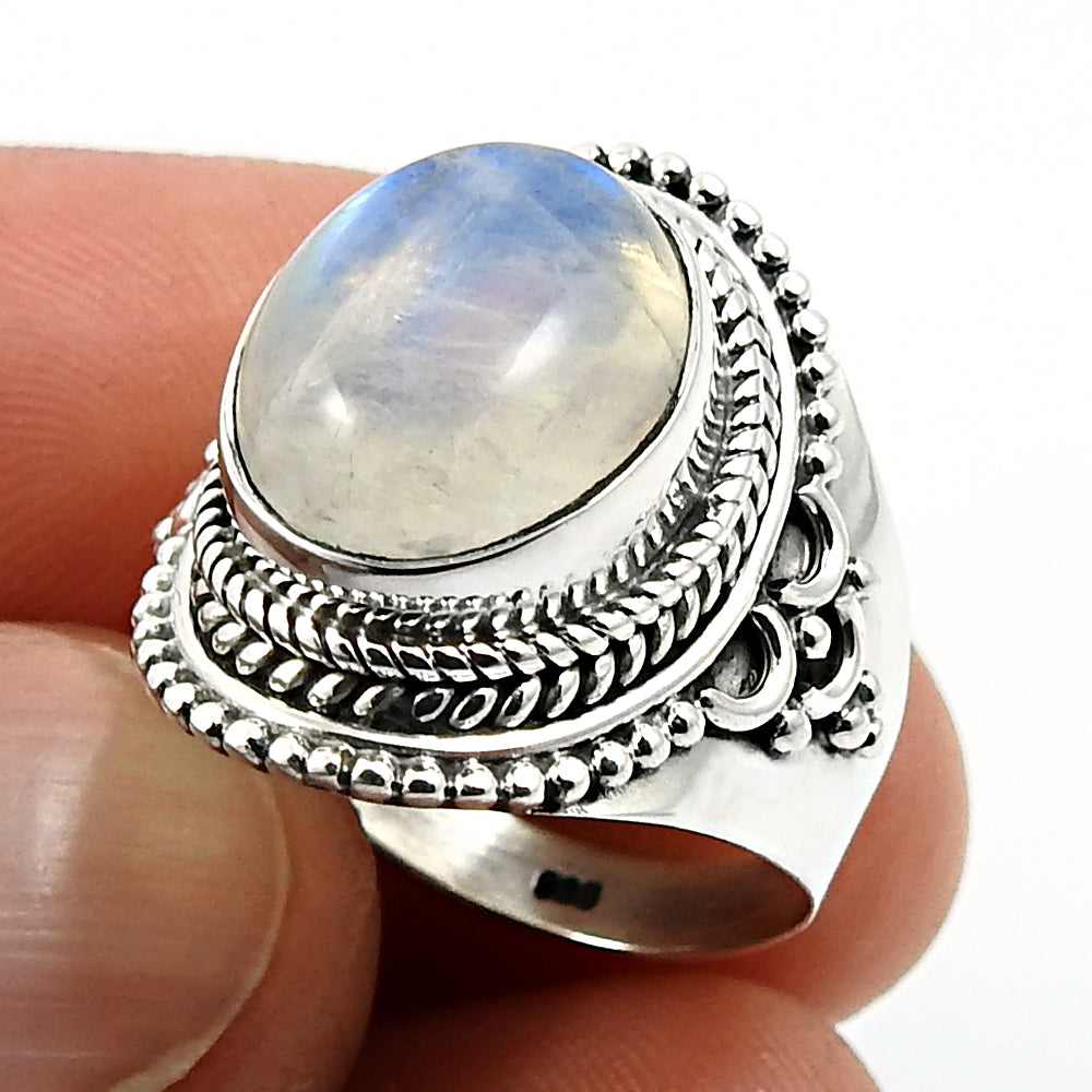 Sterling Silver Natural Rainbow Moonstone Tribal Statement Wedding New Ring