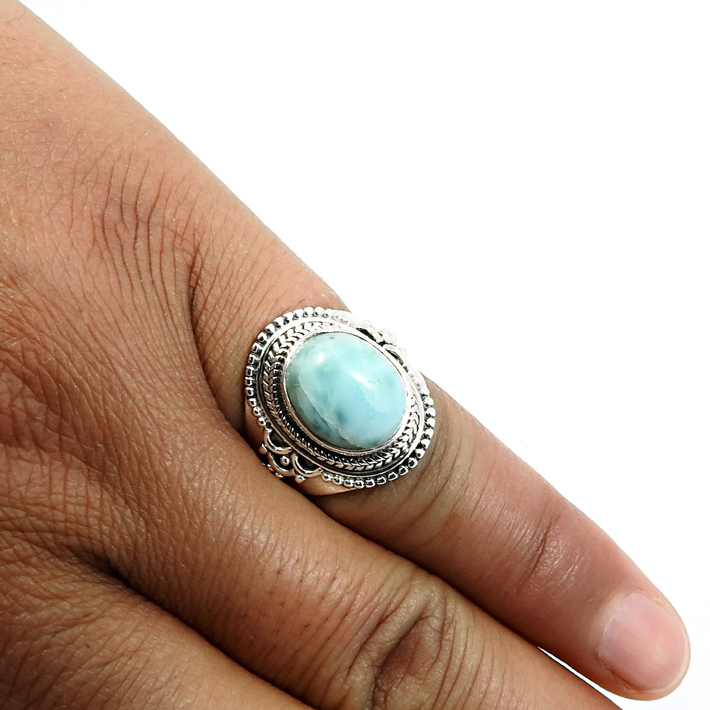 Natural Larimar Gemstone Solitaire Tribal Blue Ring 925 Silver M16