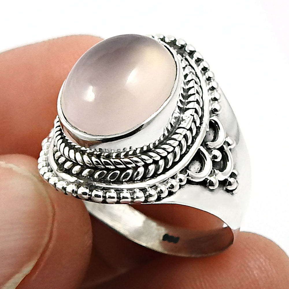 Rose Quartz Gemstone Vintage Statement Mother Ring 925 Sterling Silver