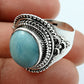 Natural Larimar Gemstone Solitaire Tribal Blue Ring 925 Silver M16