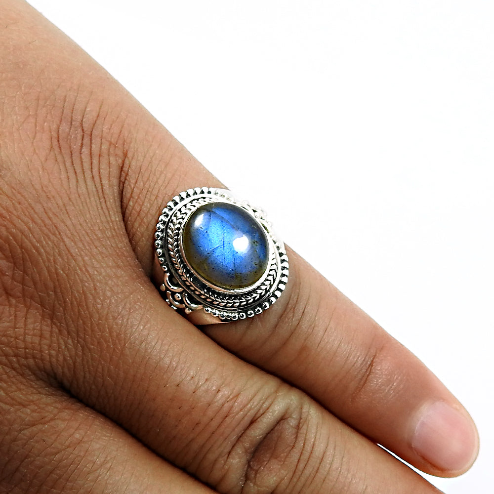 Natural Labradorite Gemstone Metaphysical Ring 925 Silver For Women P16