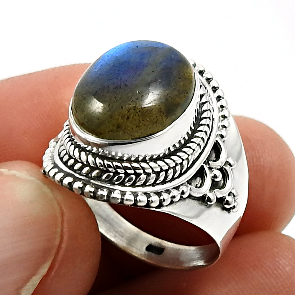 Natural Labradorite Gemstone Metaphysical Ring 925 Silver For Women P16