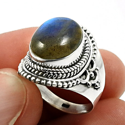 Natural Labradorite Gemstone Metaphysical Ring 925 Silver For Women P16
