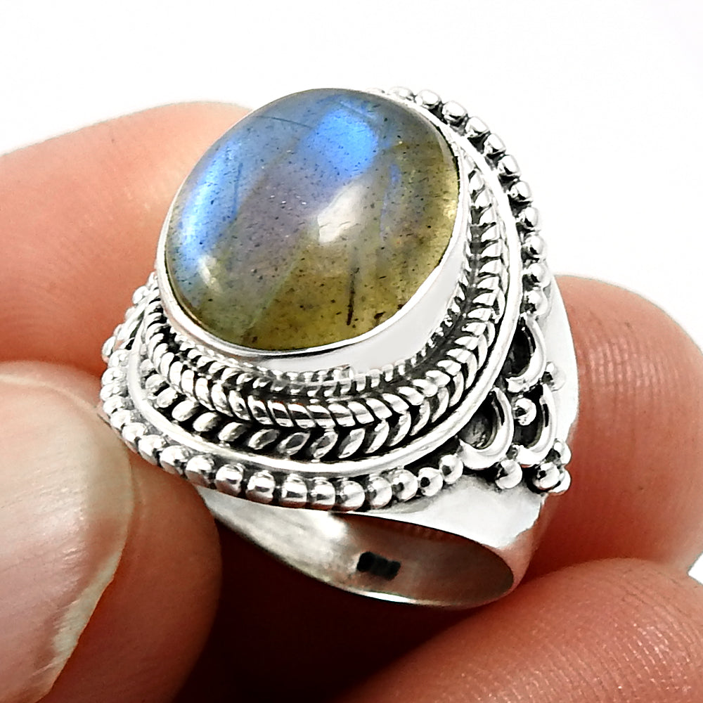 Natural Labradorite Gemstone Metaphysical Ring 925 Silver For Women P16