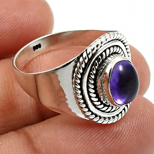Natural Amethyst Gemstone Cocktail Boho Purple Ring 925 Silver C1