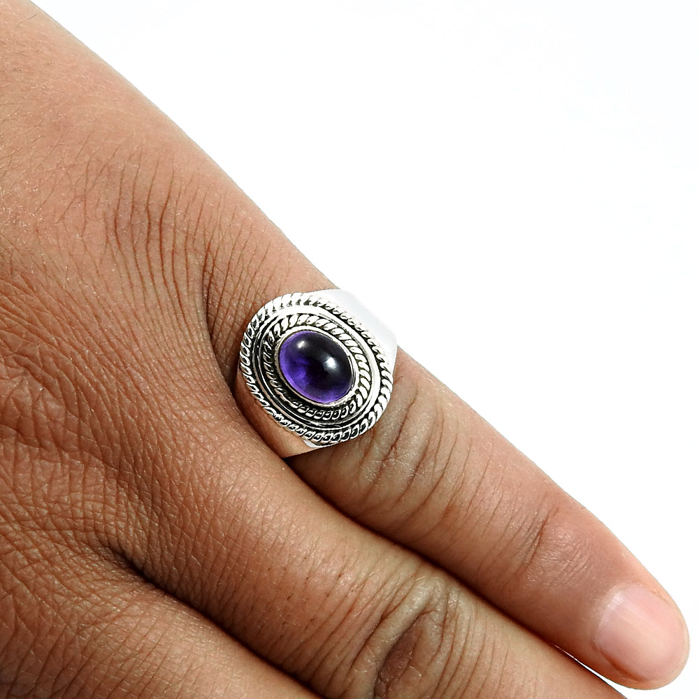 Natural Amethyst Gemstone Cocktail Boho Purple Ring 925 Silver C1