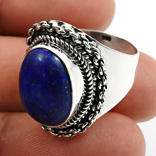 Oval Lapis Lazuli Gemstone 925 Solid Silver Boho New Solitaire Elegant Ring