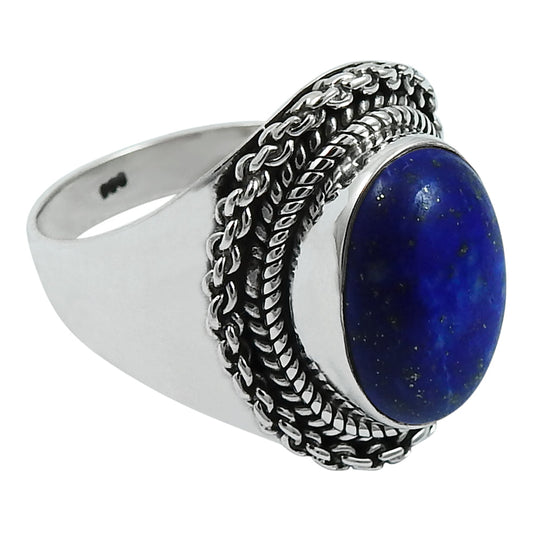 Oval Lapis Lazuli Gemstone 925 Solid Silver Boho New Solitaire Elegant Ring