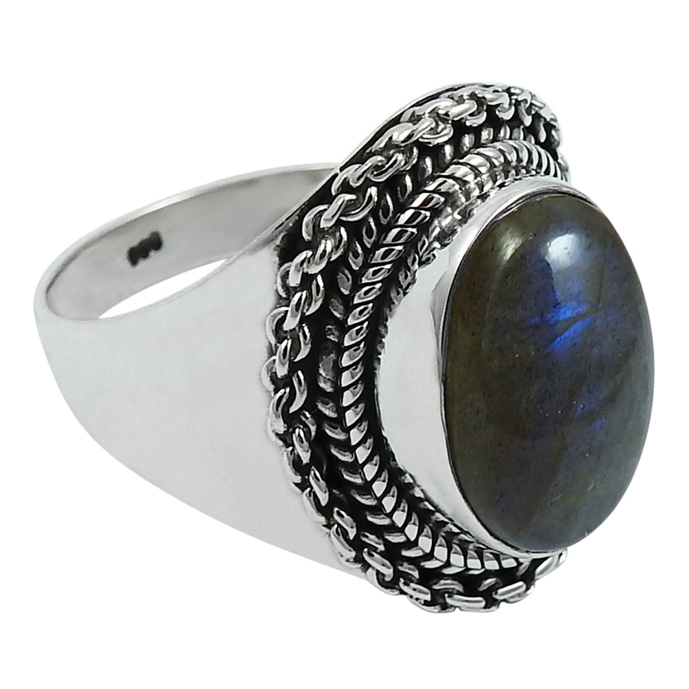 Gift For Woman Natural Labradorite Cocktail Ethnic Ring 925 Silver R16