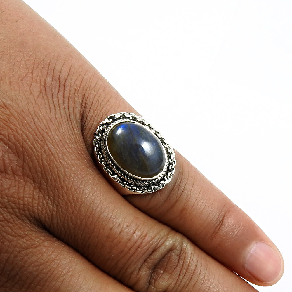 Gift For Woman Natural Labradorite Cocktail Ethnic Ring 925 Silver R16