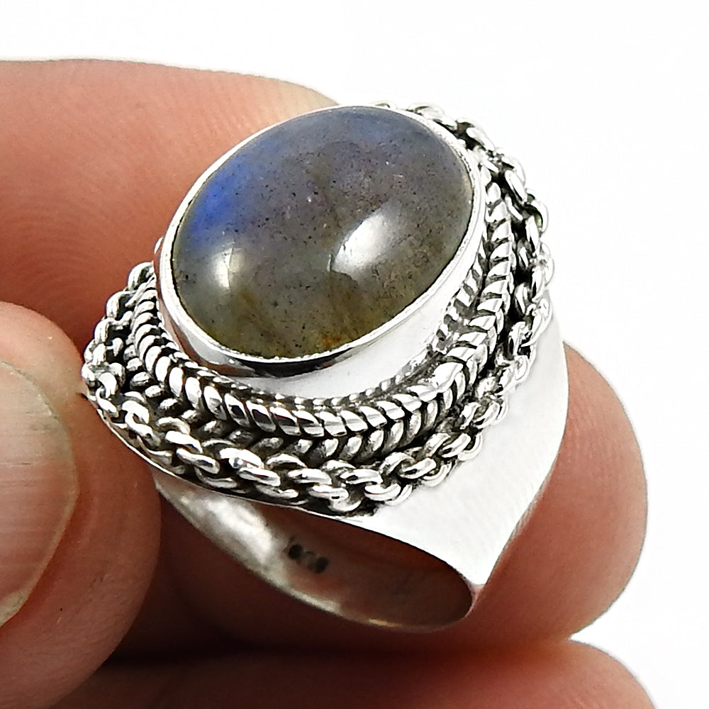 Gift For Woman Natural Labradorite Cocktail Ethnic Ring 925 Silver R16
