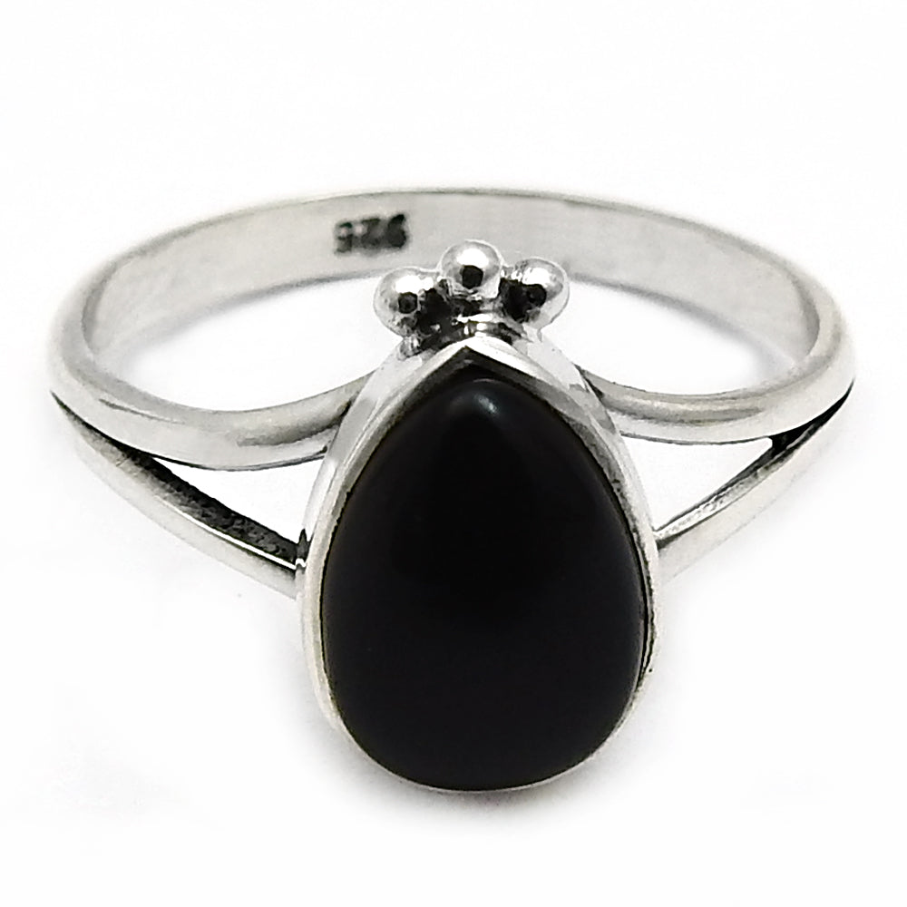 Natural Black Onyx Gemstone Cocktail Ring 925 Sterling Silver Jewelry V25