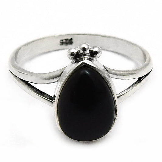Natural Black Onyx Gemstone Cocktail Ring 925 Sterling Silver Jewelry V25