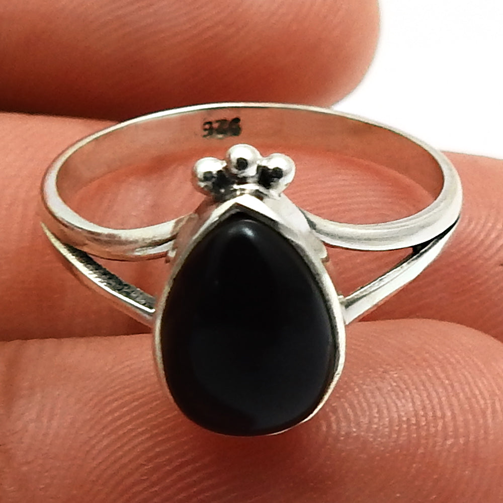 Natural Black Onyx Gemstone Cocktail Ring 925 Sterling Silver Jewelry V25
