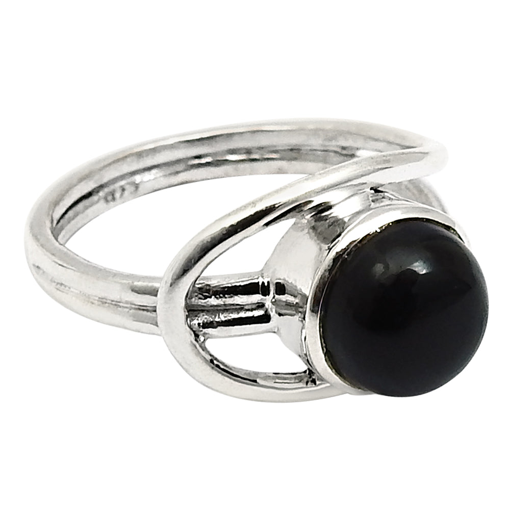 Natural Black Onyx Gemstone 925 Silver Solitaire Boho Ring For Women Y25