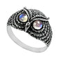 Natural Rainbow Moonstone Solitaire Owl Ring 925 Silver For Girls B32
