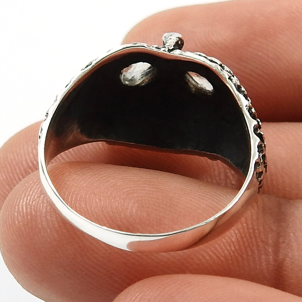 Natural Rainbow Moonstone Solitaire Owl Ring 925 Silver For Girls B32