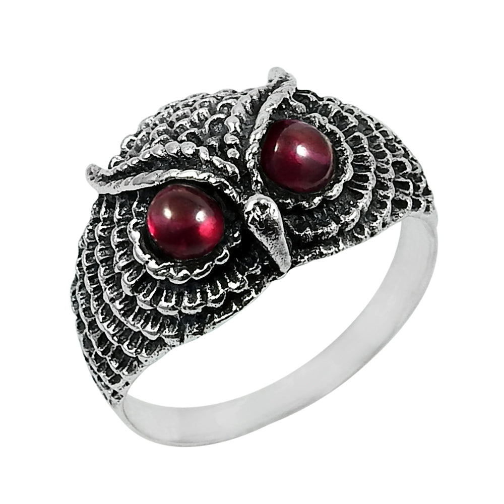 Garnet Gemstone Owl Ring 925 Sterling Silver Jewelry Gift For Her R2