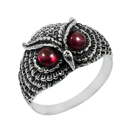Garnet Gemstone Owl Ring 925 Sterling Silver Jewelry Gift For Her R2