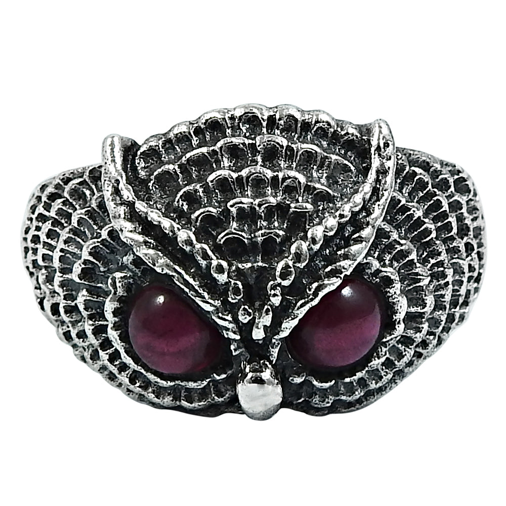 Garnet Gemstone Owl Ring 925 Sterling Silver Jewelry Gift For Her R2