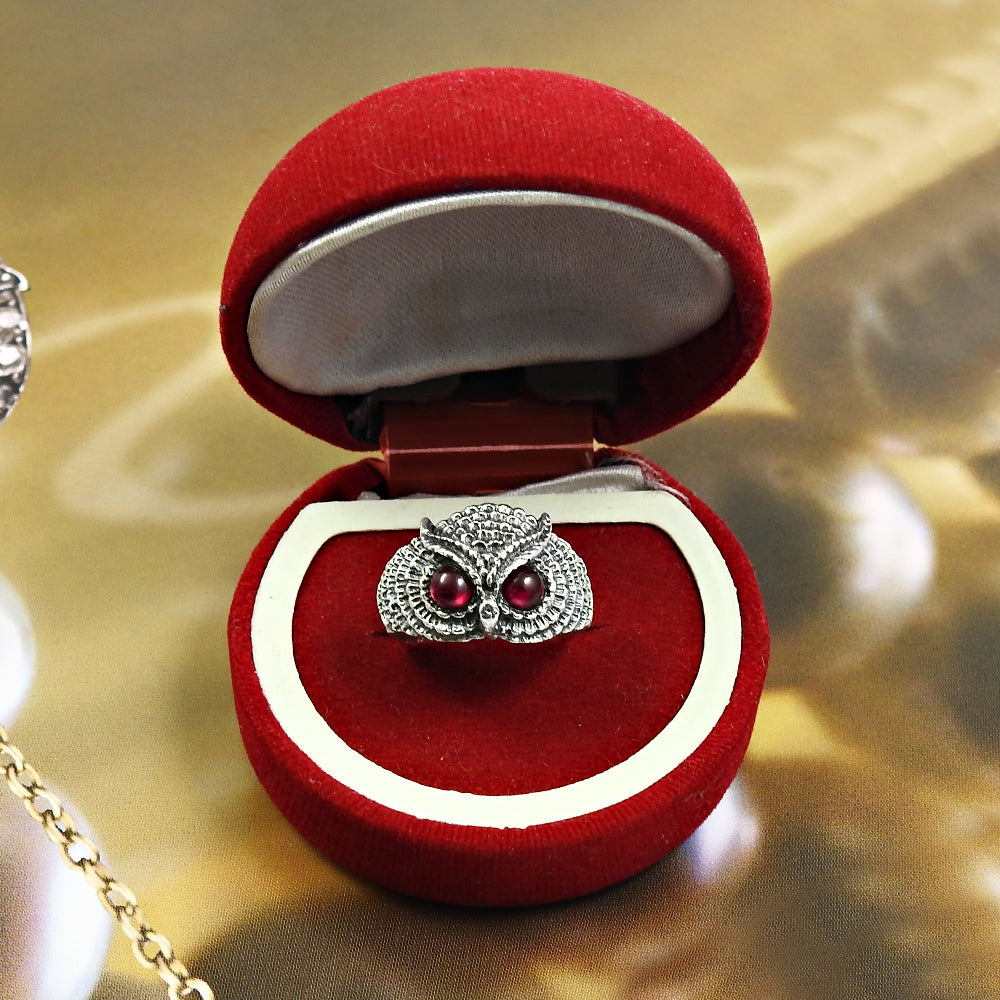 Garnet Gemstone Owl Ring 925 Sterling Silver Jewelry Gift For Her R2