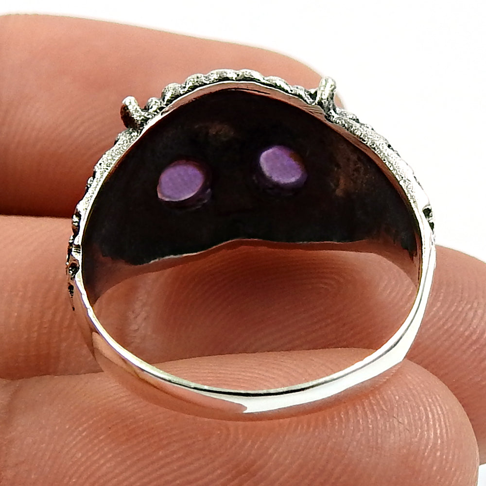 Gift Jewelry Owl Ring Natural Amethyst Gemstone 925 Sterling Silver N8