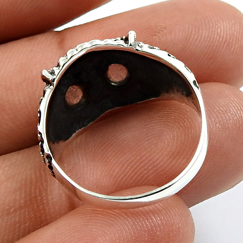 Gift For Woman 925 Silver Natural Labradorite Solitaire Owl Ring L12