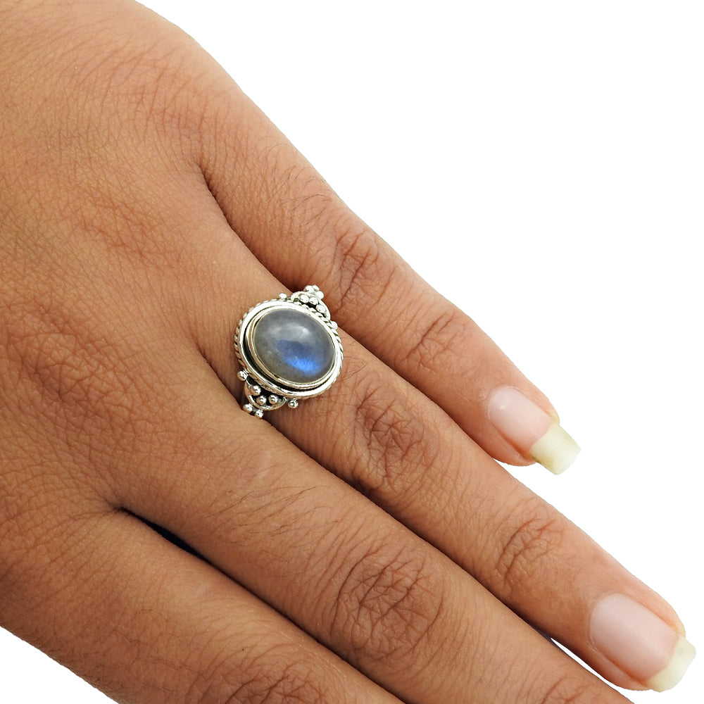 Labradorite Stone Engagement Bezel Cocktail Vintage Ring Sterling Silver