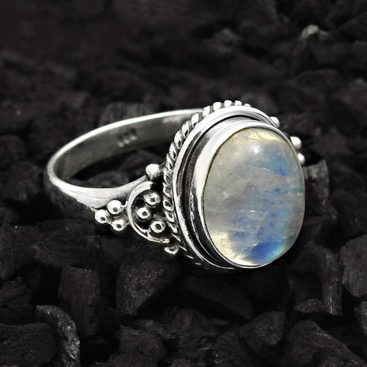 Natural Rainbow Moonstone 925 Silver Statement Boho Ring For Women K16