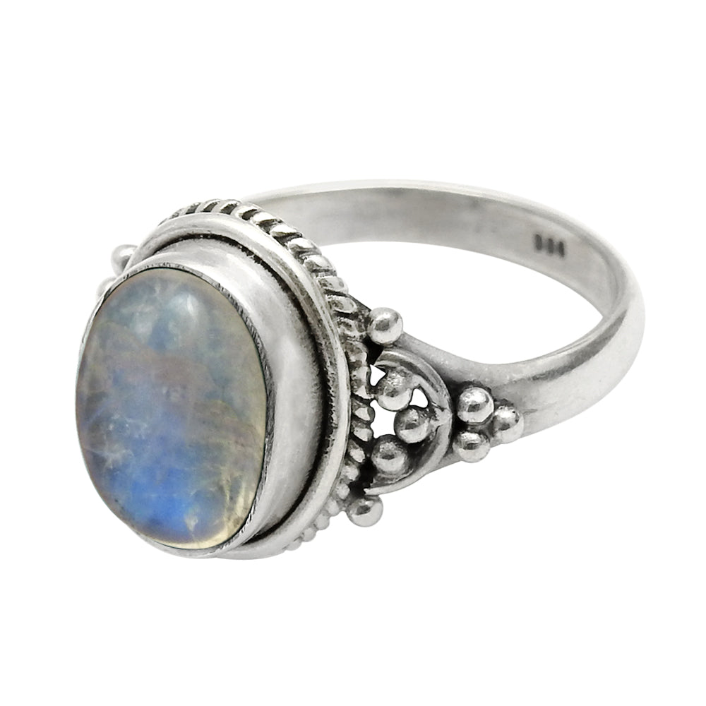 Natural Rainbow Moonstone 925 Silver Statement Boho Ring For Women K16