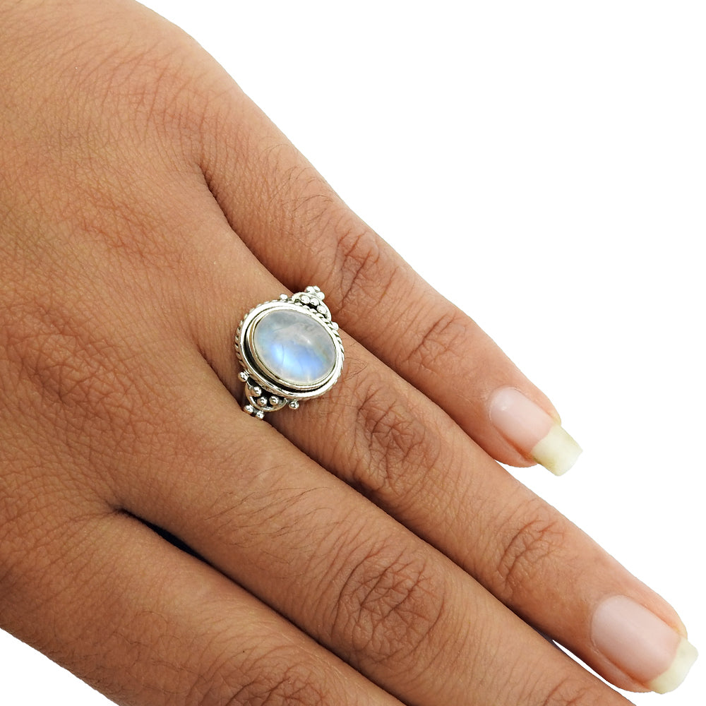 Natural Rainbow Moonstone 925 Silver Statement Boho Ring For Women K16