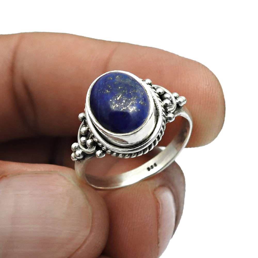 Gift For Her Natural Lapis Lazuli Statement Bohemian Ring 925 Silver Q4