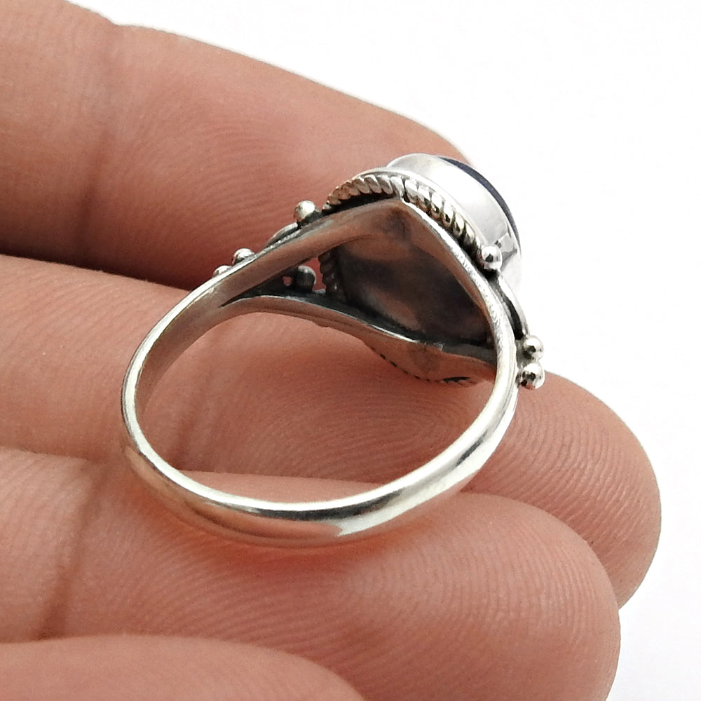 Gift For Her Natural Lapis Lazuli Statement Bohemian Ring 925 Silver Q4