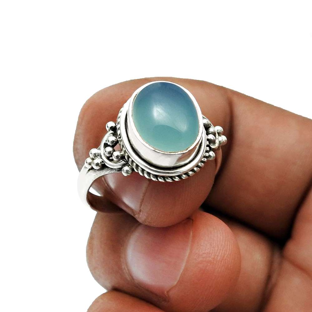 Natural Chalcedony Statement Tribal Ring 925 Silver For Girls T16