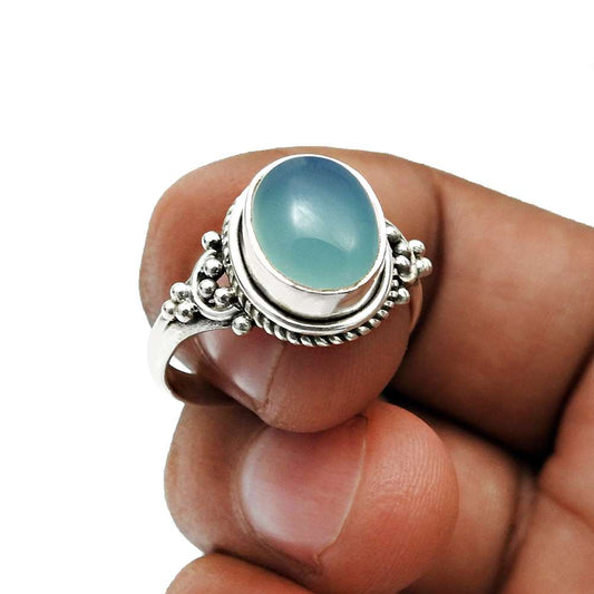Natural Chalcedony Statement Tribal Ring 925 Silver For Girls T16