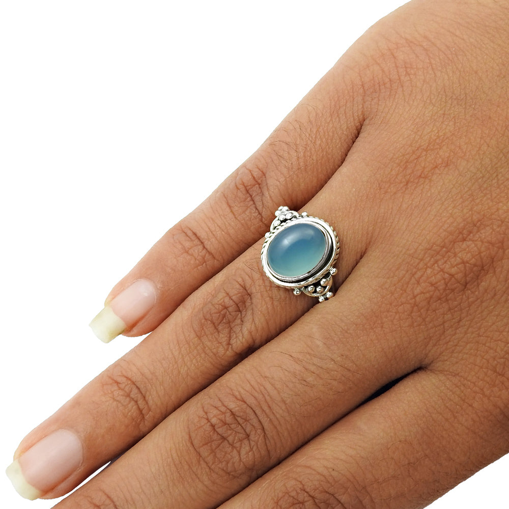 Natural Chalcedony Statement Tribal Ring 925 Silver For Girls T16