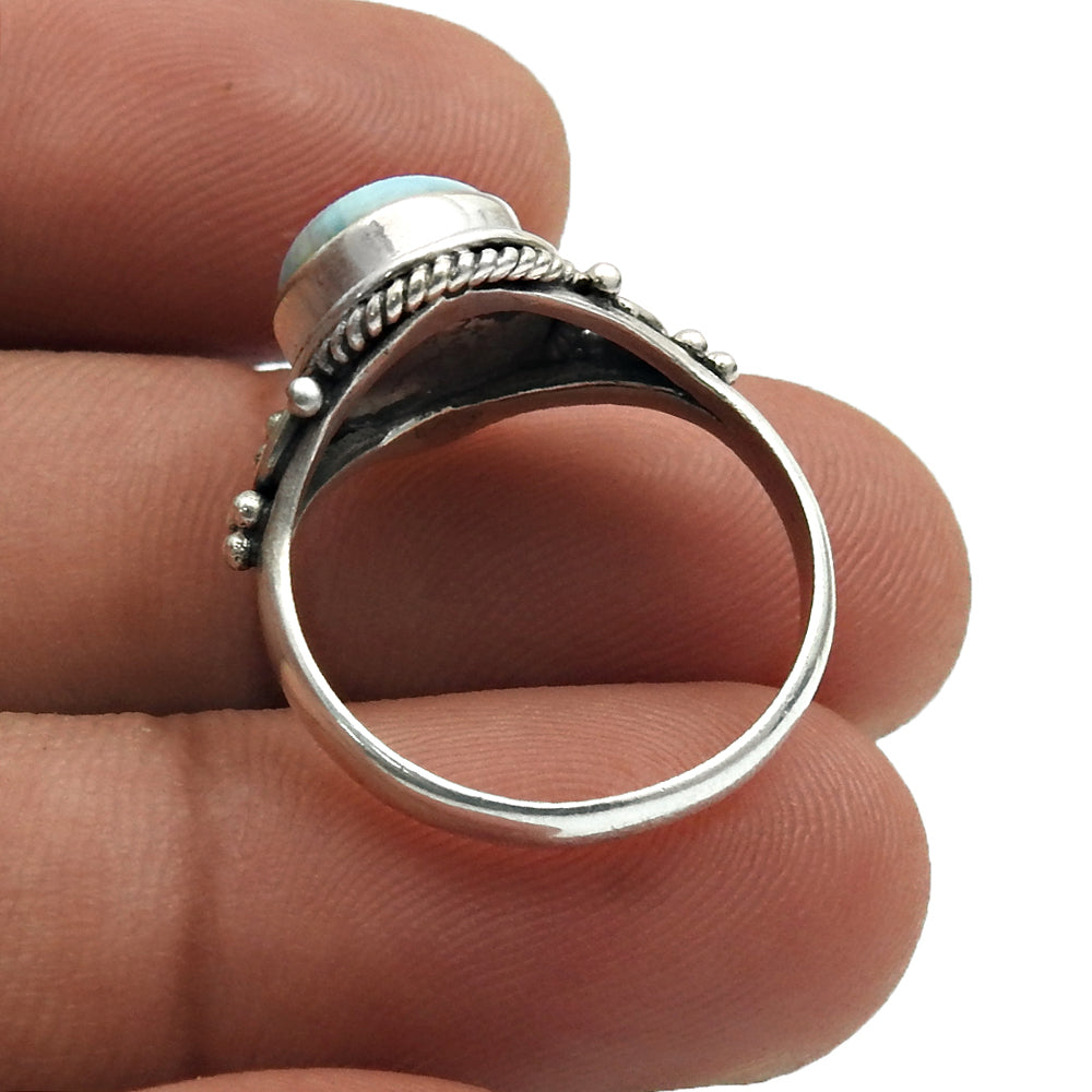 Gift For Woman 925 Silver Natural Larimar Gemstone Statement Ring A6