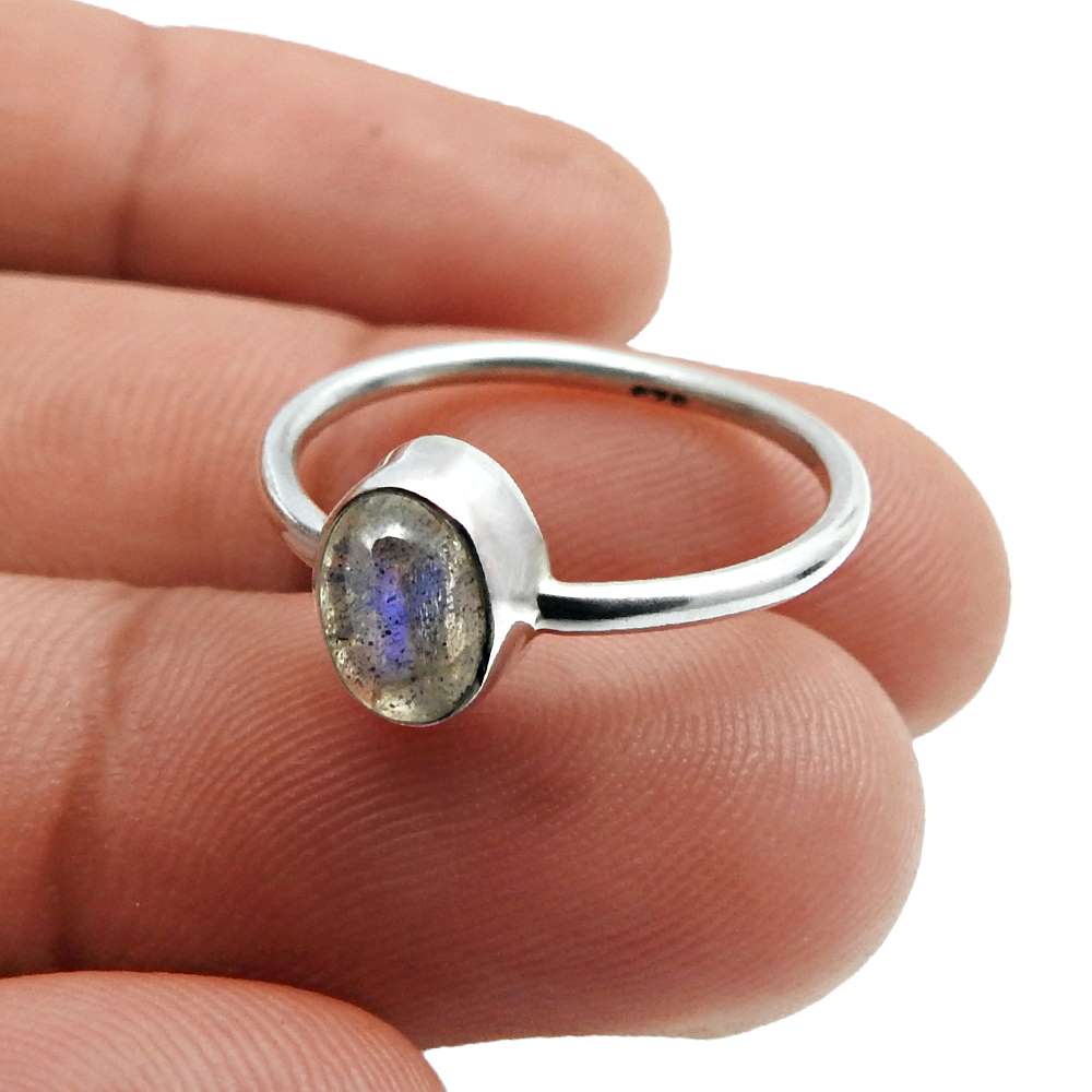 Natural Labradorite Cocktail Vintage Ring 925 Silver For Girls A2