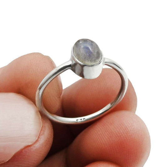Sterling Silver Natural Rainbow Moonstone Ethnic Cocktail Friend Gift Ring