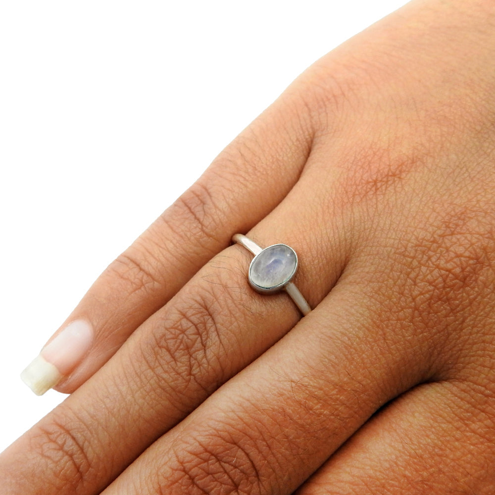 Sterling Silver Natural Rainbow Moonstone Ethnic Cocktail Friend Gift Ring