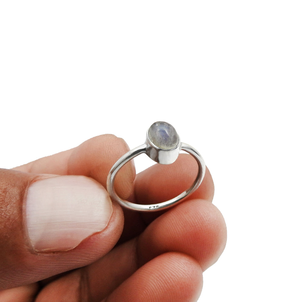 Sterling Silver Natural Rainbow Moonstone Ethnic Cocktail Friend Gift Ring