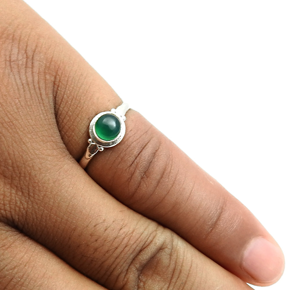 Gift For Woman 925 Sterling Silver Round Shape Green Onyx Gemstone Ring