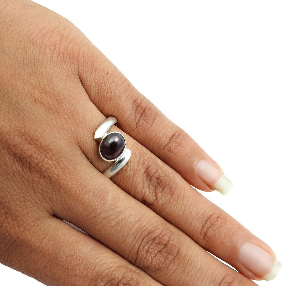 Natural Garnet Gemstone Solitaire Boho Ring 925 Silver For Girls Z26