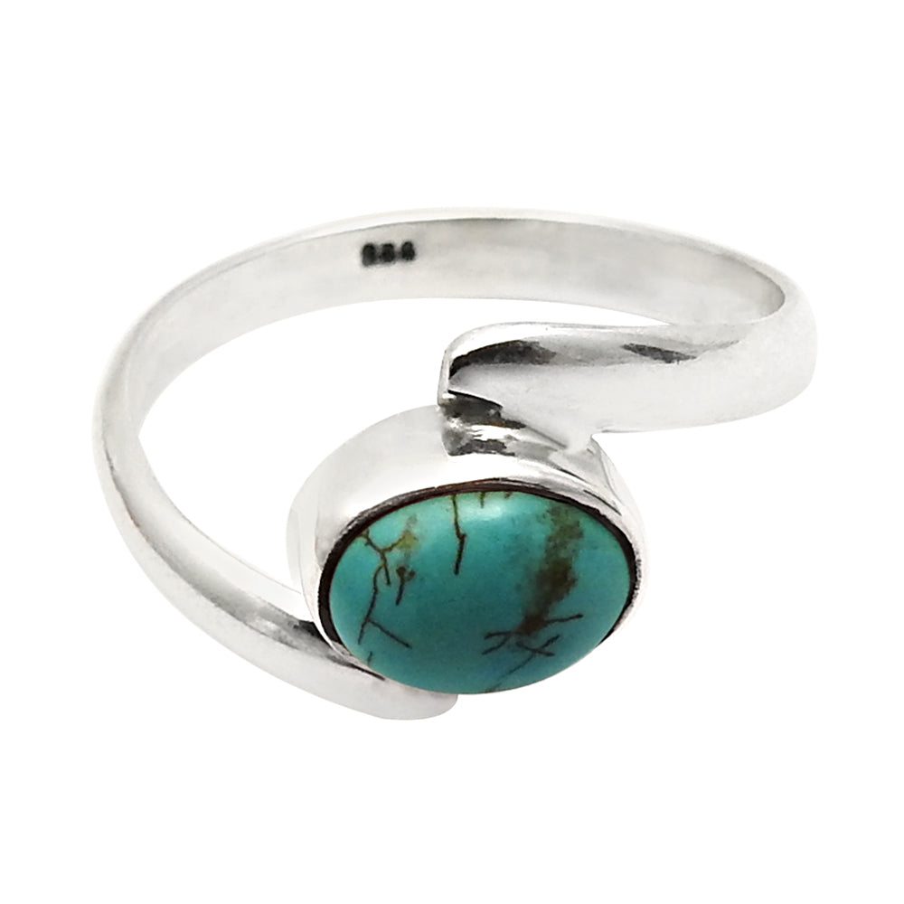 Gift For Woman Natural Turquoise Solitaire Bohemian Ring 925 Silver O17