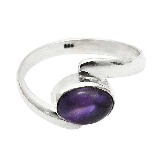 Sterling Silver Natural Amethyst Boho Bohemian Cocktail Bezel Birthday Ring