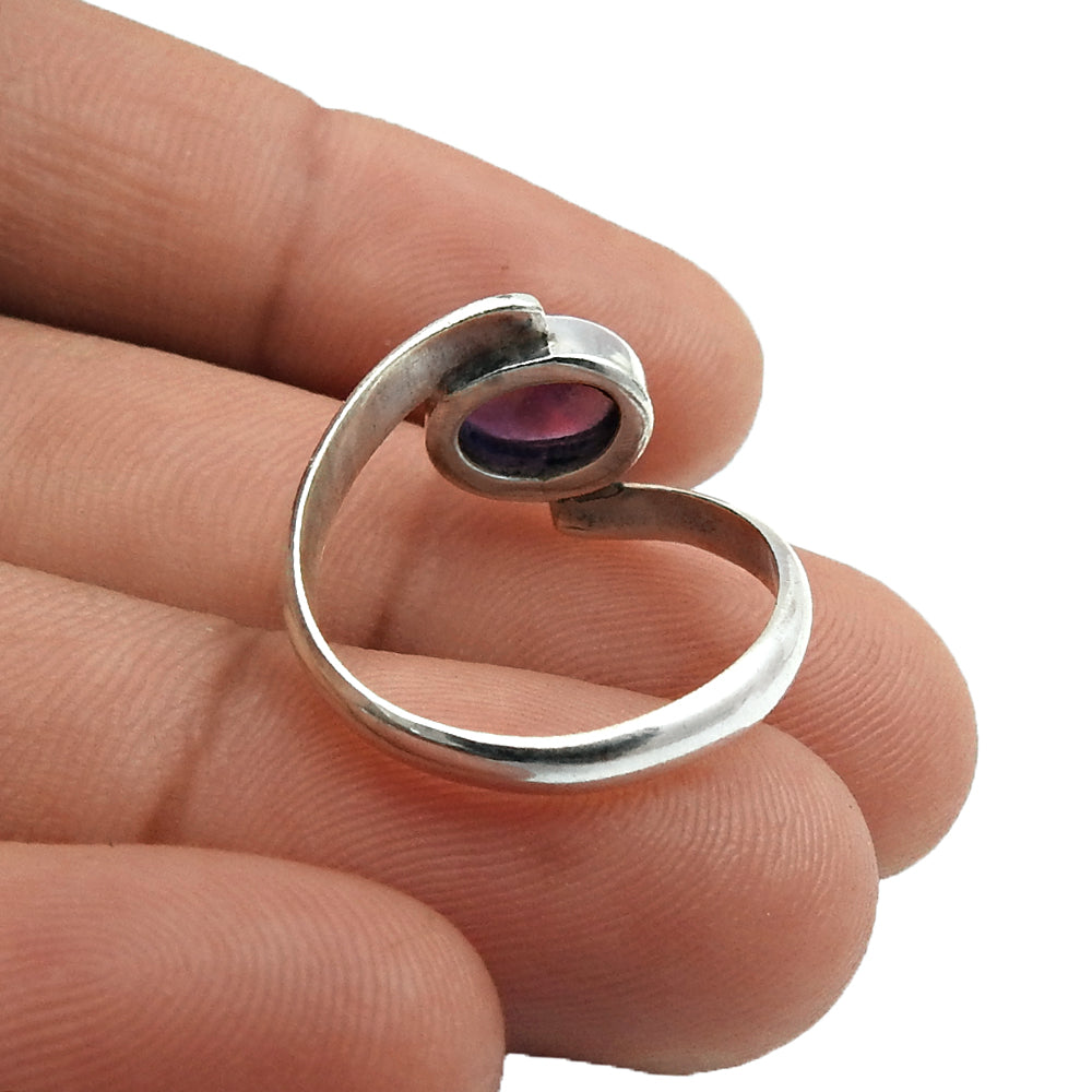 Sterling Silver Natural Amethyst Boho Bohemian Cocktail Bezel Birthday Ring