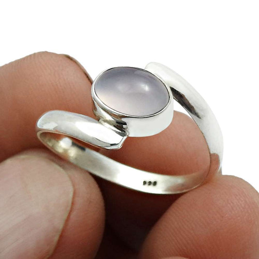Chalcedony Gemstone Ethnic Bezel Solitaire Art Deco Ring 925 Solid Silver
