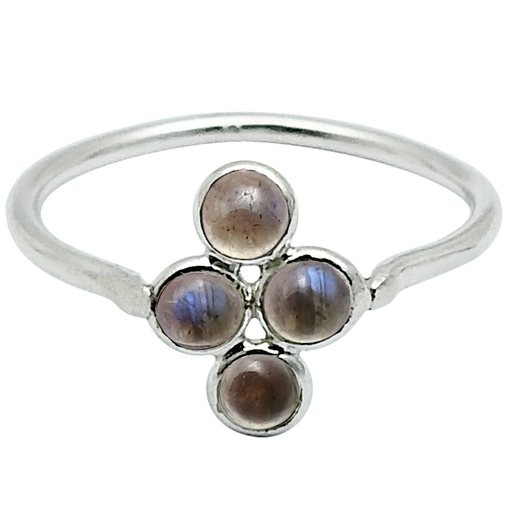 Natural Labradorite Gemstone Solitaire Vintage Ring 925 Silver T7