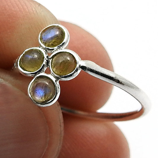 Natural Labradorite Gemstone Solitaire Vintage Ring 925 Silver T7